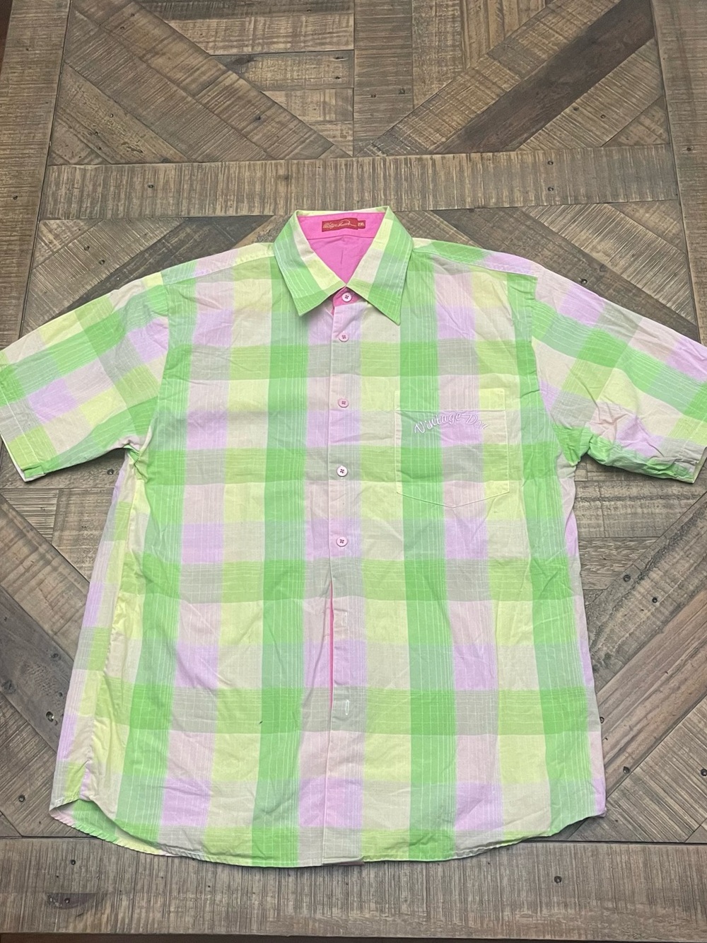 Vintage Don Pastel Plaid Short Sleeve Button Down Shirt - Embroidered Back Logo